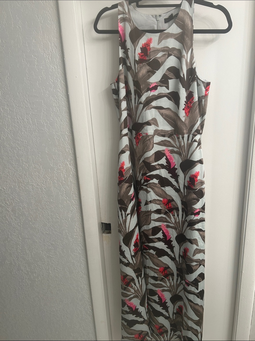 Banana Republic Tropical Leaf Maxi Dress in Light Blue, Brown and Pink